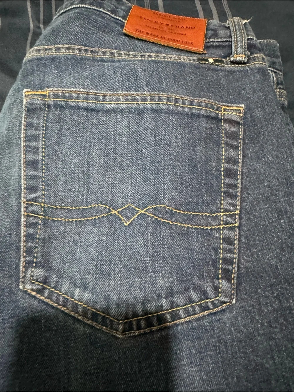 Lucky Brand Men’s Blue Denim Jeans with Brown Leather Patch